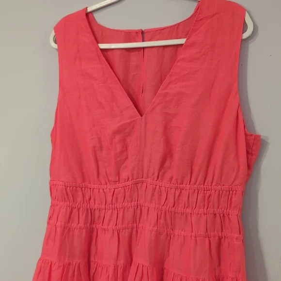 J Crew Hyacinth V-neck Dress Ramie Coral Pink size XL - Picture 3 of 11